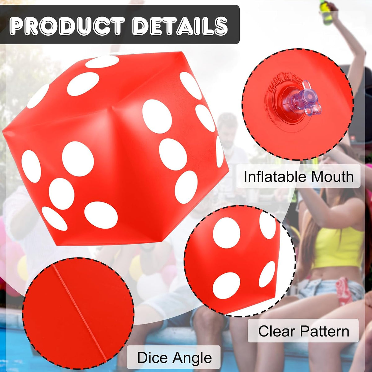 Mototo 4 pack jumbo inflatable dice in red, white, black and blue - view 16