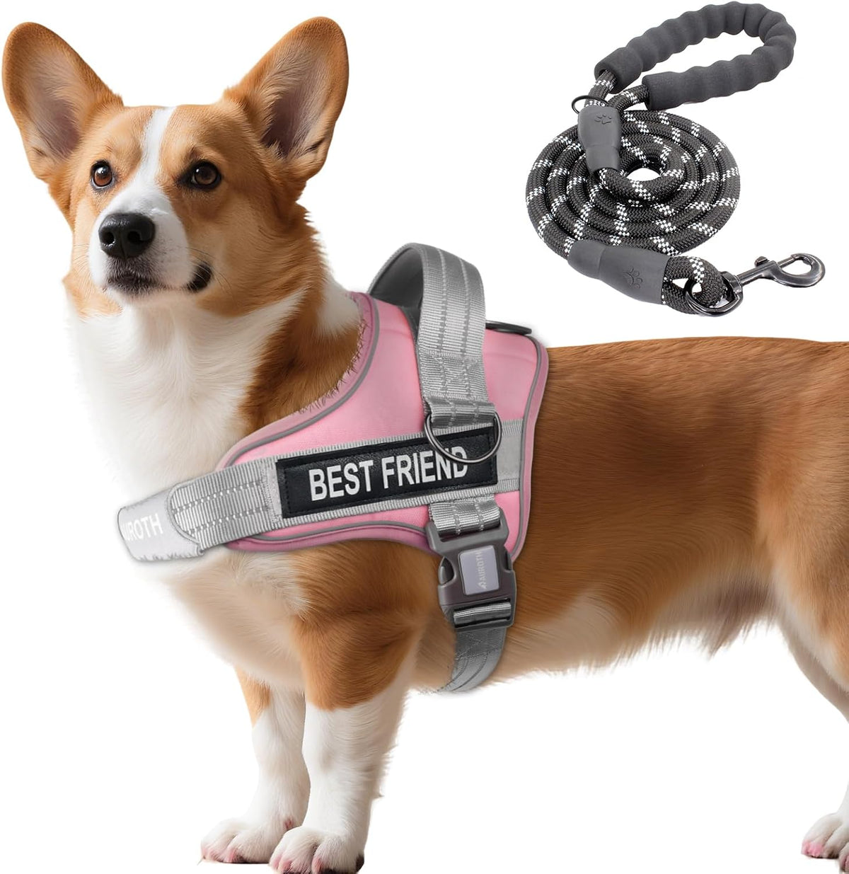 AUROTH Dog Harness for Large Dogs No Pull Tactical Harness and Leash - Pink / S(Neck:13.4"-19.7",Chest:20.5"-26")