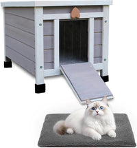 Cat House for Outdoor Cats - Grey(with Mat)