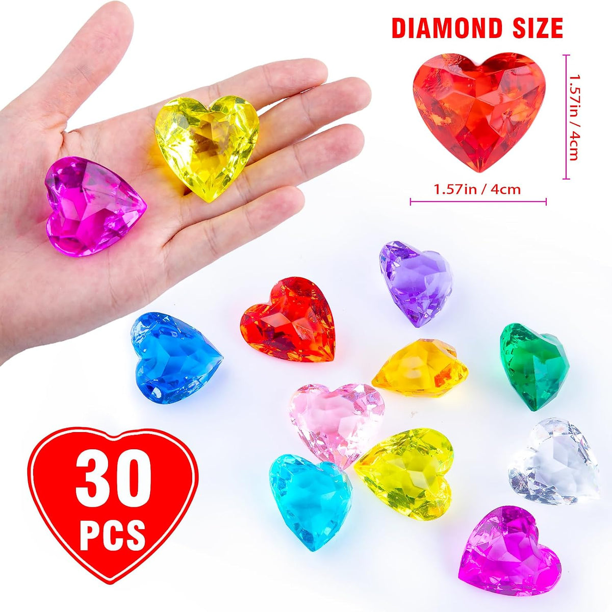 Niceup acrylic heart gems, 30 chunky 3D heart-shaped diamond gemstones for kids - view 18