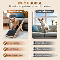 Wood Dog Ramp for Bed, 5-Level Adjustable Height (10" to 21") Pet Ramp with Non-Slip Surface for Couch, Bed and Car, Foldable Dog Stairs for Small, Medium to Large Dogs, Up to 200LBS