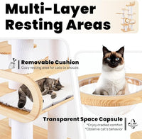 74.8" Modern Cat Tree for Indoor Cats, Tall Wood Cat Tower with Scratching Post, Heavy Duty Luxury Condo with Removable Mats, Multi-Level Cat Furniture for Cats