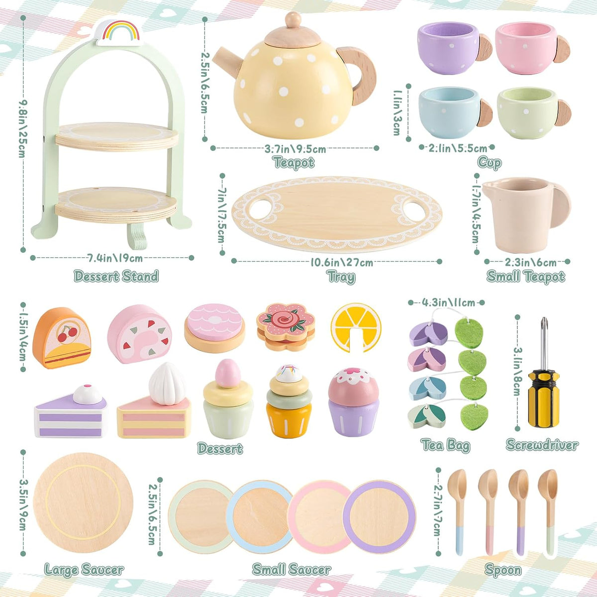 Lonico Wooden Tea Party Set for Little Girls Toddler Tea Set - image 2