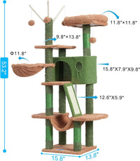 Hey-brother Cat Tree Tower with Padded Platform Bed, Hammock - 53 Inch / Cactus - image 3