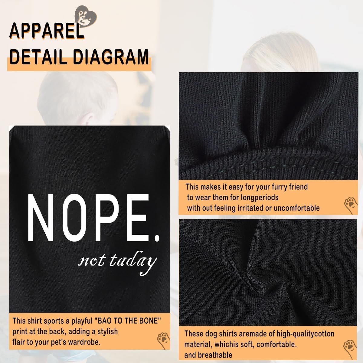 Discover Cozy Cotton Canine Wear: Soft, Lightweight - M-(8~14lb) | Chest(~18.1") / Black-Nope - image 3