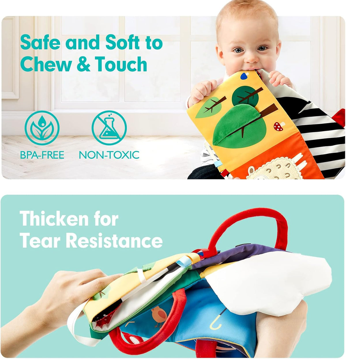 hahaland Baby Soft Cloth Crinkle Books Touch and Feel Sensory Infant - Double-Sided Book - image 4