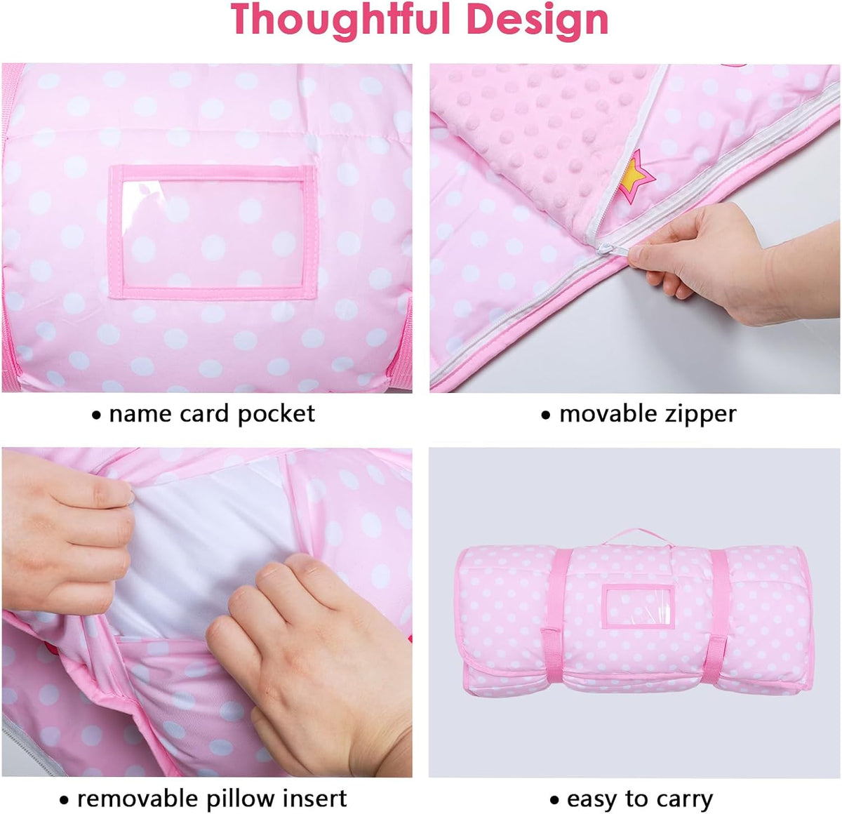 Kids Nap Mat Portable Slumber Bags with Removable Pillow and Blanket - Pink Princess - image 3