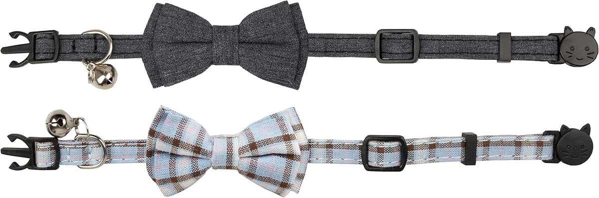 Cat Collar Breakaway Bowtie Safety with Bell Adjustbale Kitten Puppy - D-[2pcs] Grey - image 4