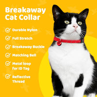 Reflective Breakaway Cat Collar with Bell, Safe Design - Red - image 3