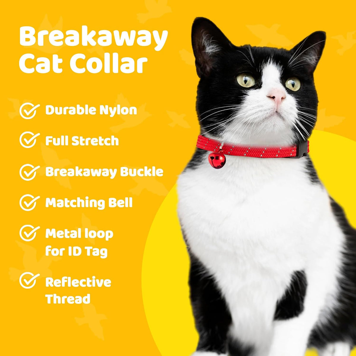 Reflective Breakaway Cat Collar with Bell, Safe Design - Red - image 3