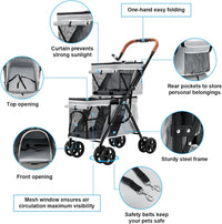 Double Pet Stroller for 2 Dogs & Cats, Double-Decker, Blue – Essentials for Dogs - Gray - image 4