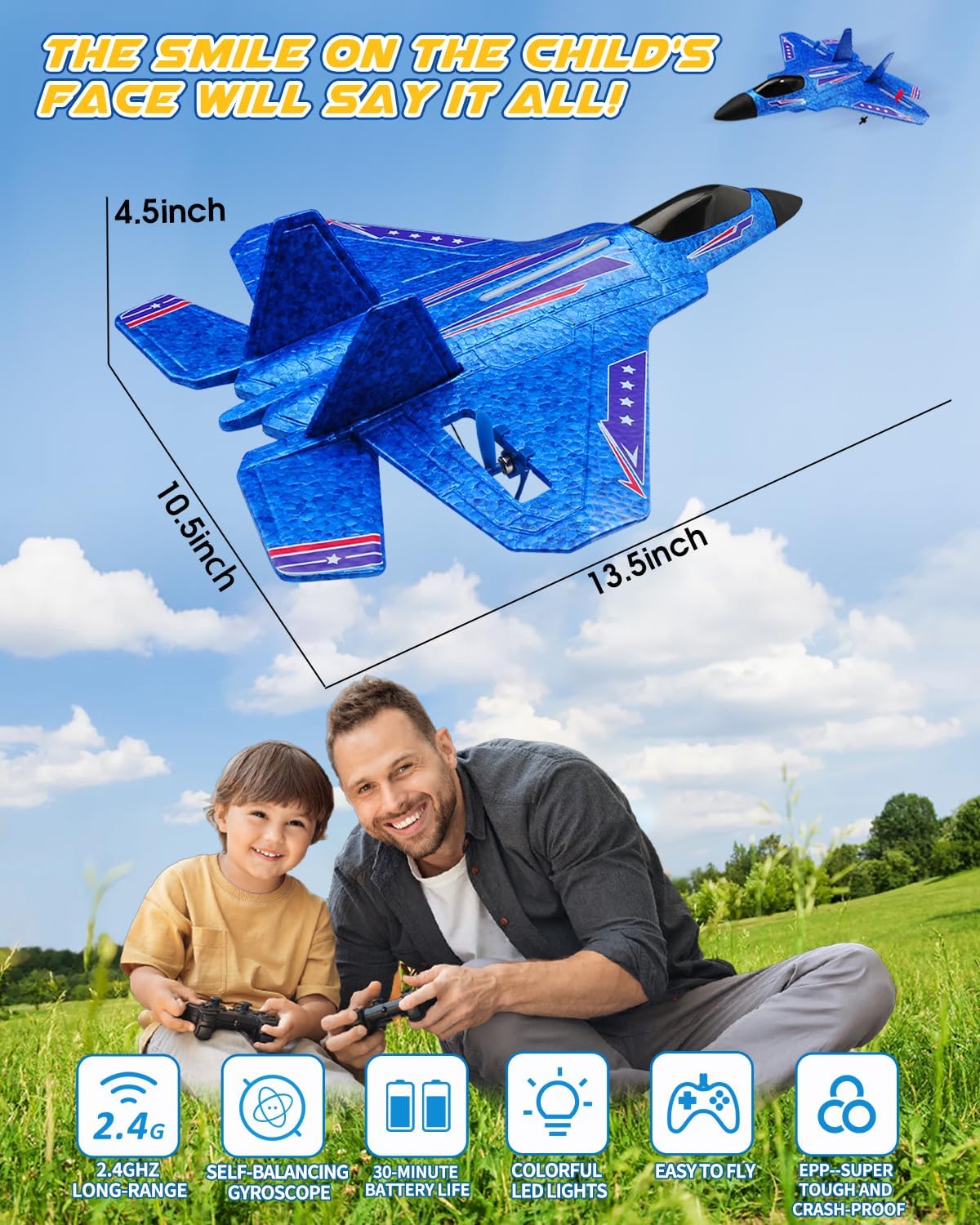 ANTSIR F-22 RC Airplane, 2.4GHz Easy to Fly Foam RC Plane - Blue F22-2 Batteries Kf - image 3