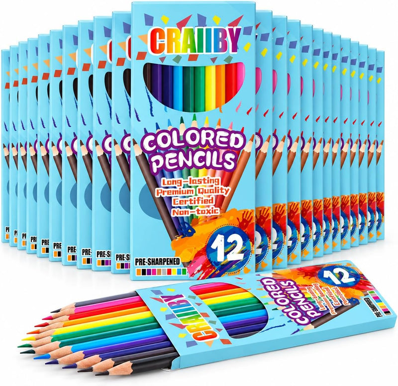 Craiiby colored pencils bulk, 24 boxes of 12 pre-sharpened colored pencils