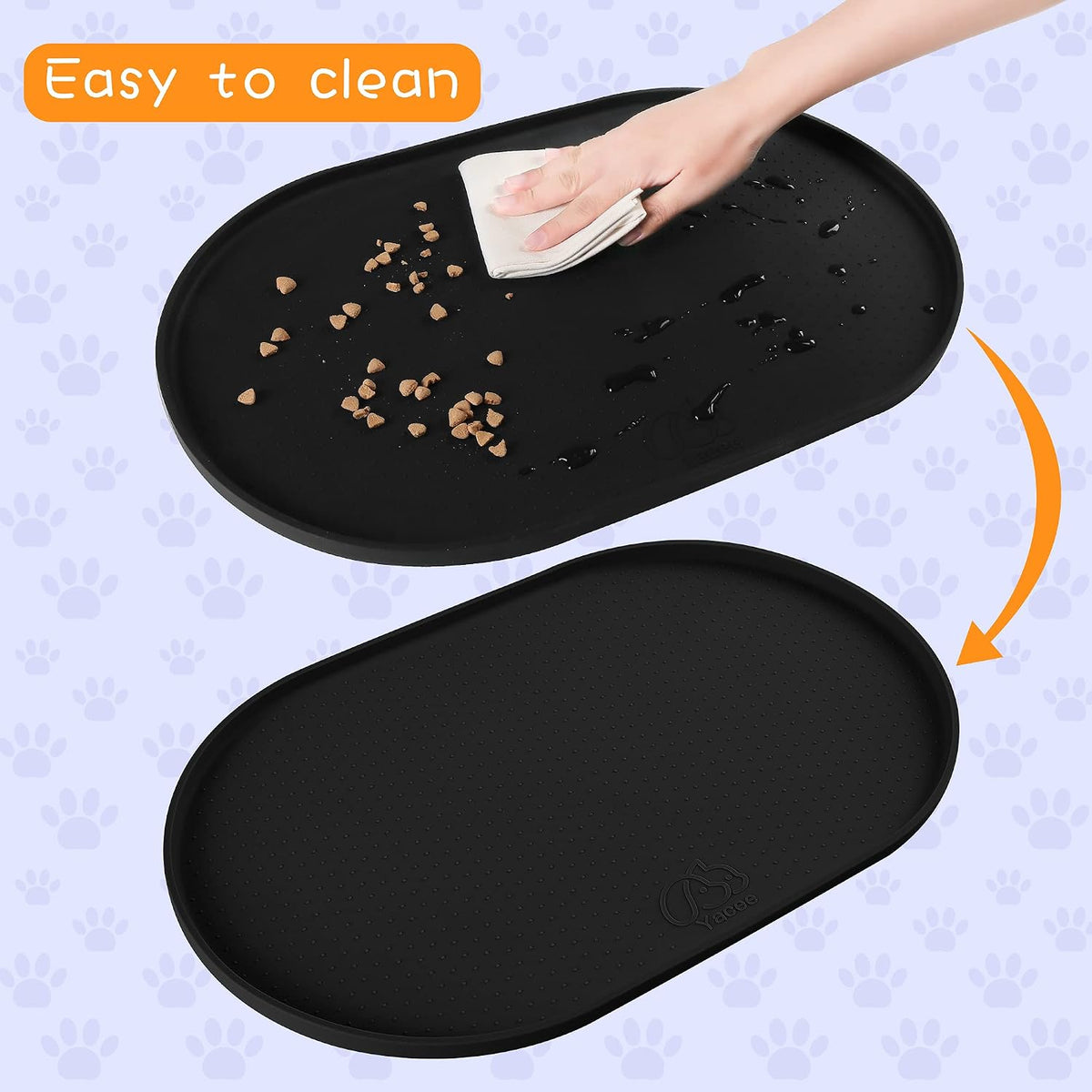 100% Waterproof 0.5" Raised Edge BPA Free Silicone Dog Food Mat - 19x12x0.5 Inch / Black - image 4