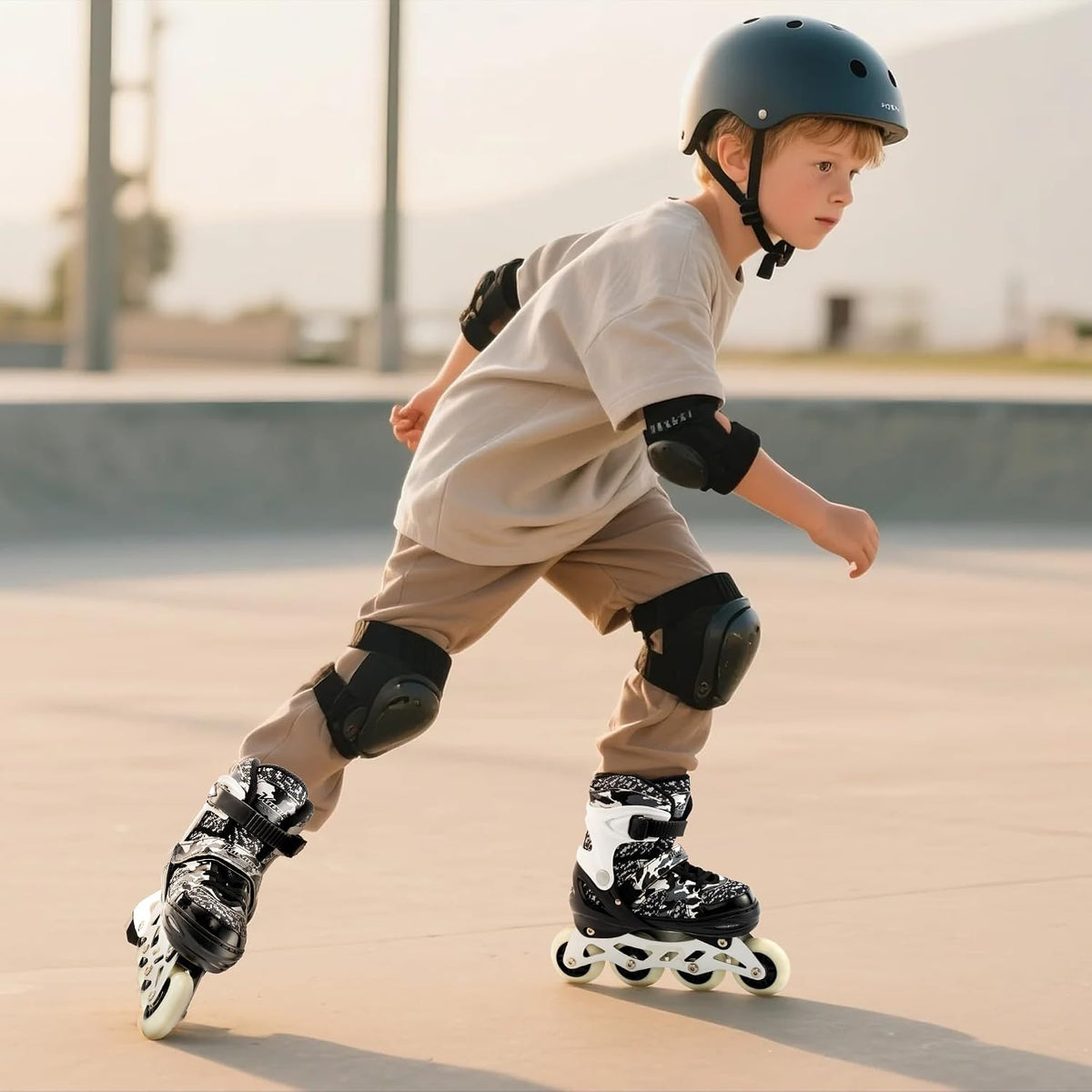 Kuxuan Boys Adjustable Inline Skates with Light up Wheels for Kids - Black Camo / Large(Kids 3-6 US) - image 2