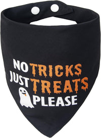 Halloween Dog Bandanas with No Tricks Sign - No Tricks Just Treats, Black / Large