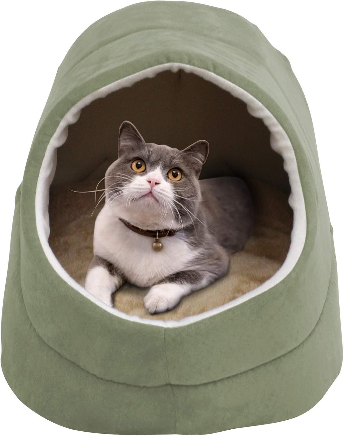 4 in 1 Self Warming Burrow Cat Bed Hideway Sleeping Cuddle Cave – Essentials for Cats - Sage Green-2 - image 3