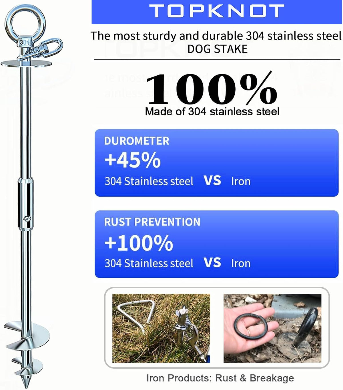 Dog Tie Out Cable and Stake - dog stake+300lbs/Stake Only / Silver - image 3