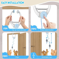 Cat Toy Interactive for Indoor Cats, Smart USB Rechargeable Door Hanging Automatic Retractable Kitten Toys, Teaser Electronic Self Play Feather Cat String Toy Attached with 3 Catnip Mice White
