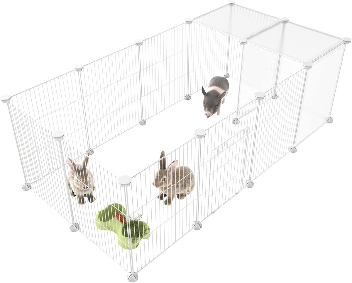Pet Playpen, Small Animal Cage DIY Wire Fence with Door 15 Panels, Black – Essentials for Dogs - White