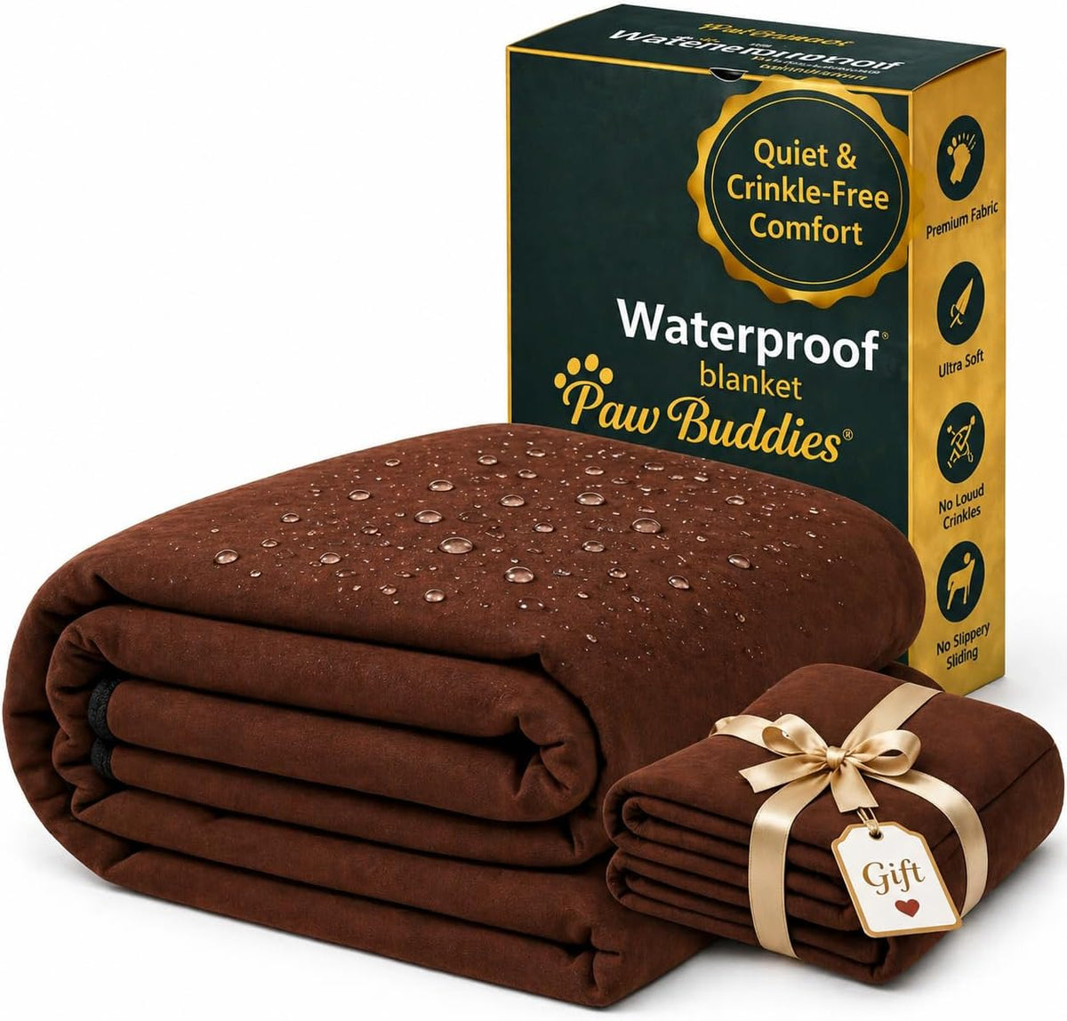 Paw Buddies Waterproof Blanket King Size 80"x90" for Dogs, Pets - Brown