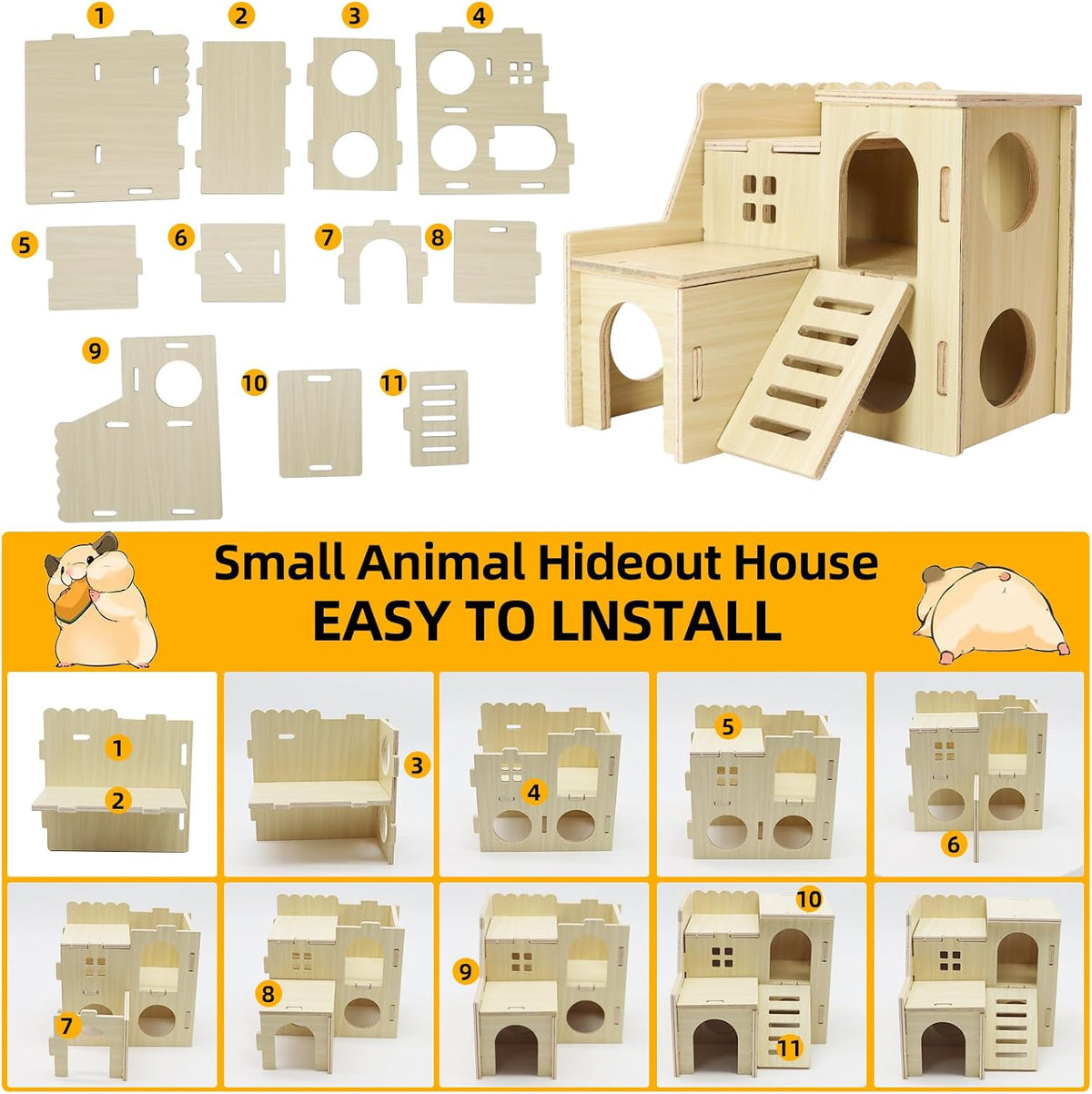 Uncle Yang Tiny Hamster Maze Wood House with Slide House – Essentials for Small Pets - image 3