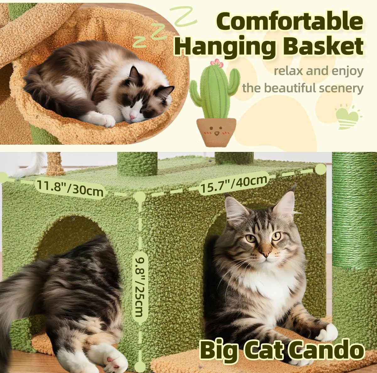 Taoqimiao 32.2in Cat Tree with Toy - Cactus / 32.2 inch - image 3