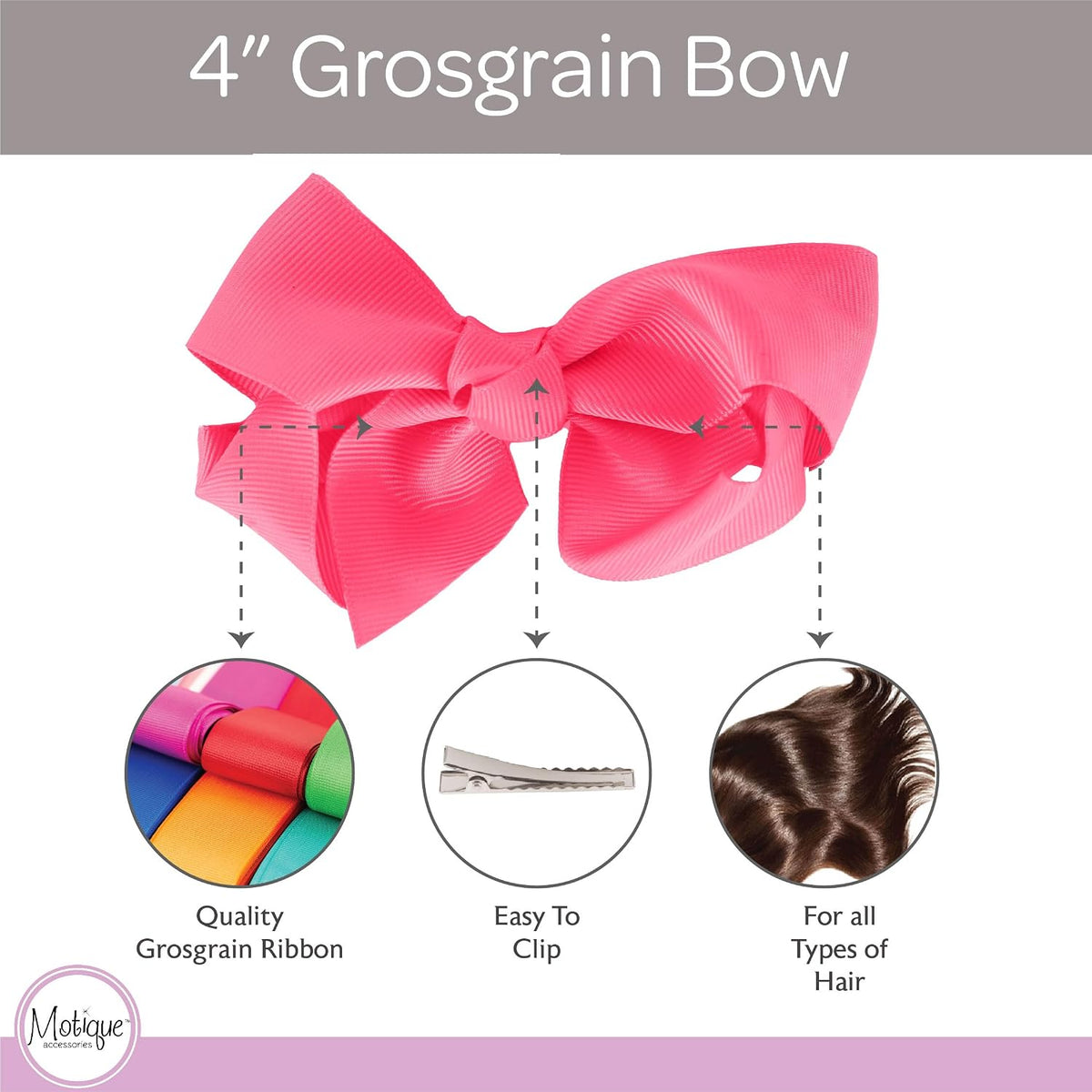 Motique Accessories 4 inch dusty rose grosgrain hair bow for girls on a metal alligator clip - view 14