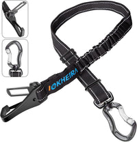 IOKHEIRA Dog Seatbelt, Updated Adjustable Harness Reflective Bungee Dog Car Seat Belt with Aviation - Black