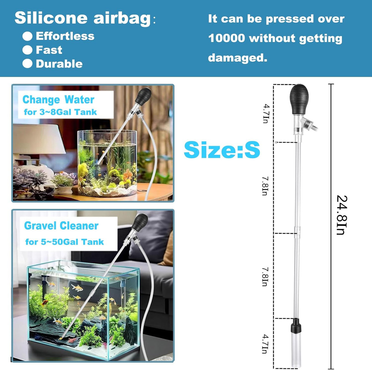 Small Aquarium Gravel Vacuum Sand Cleaner Tank Water Changer – Essentials for Fish - S(3~8Gal) - image 2