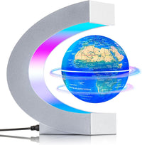 Magnetic Levitating Floating Globe with LED Lights - Silver Frame Globe Glowing
