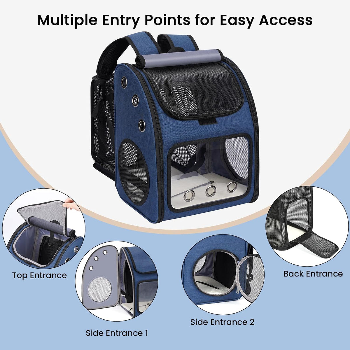 Expandable Cat Backpack Carrier for Small Cats/Dogs Airline Approved – Essentials for Dogs - Blue-Standard - image 4