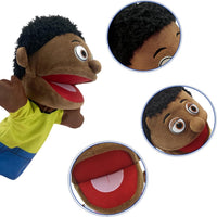 Family Hand Puppets,Puppets for Kids Role Paly Family Members 13.4 INCH Multi-Ethnic Puppets Plush - Black-boy - image 4