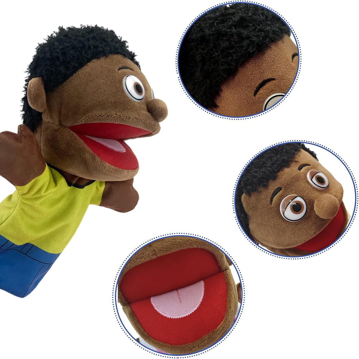 Family Hand Puppets,Puppets for Kids Role Paly Family Members 13.4 INCH Multi-Ethnic Puppets Plush - Black-boy - image 4