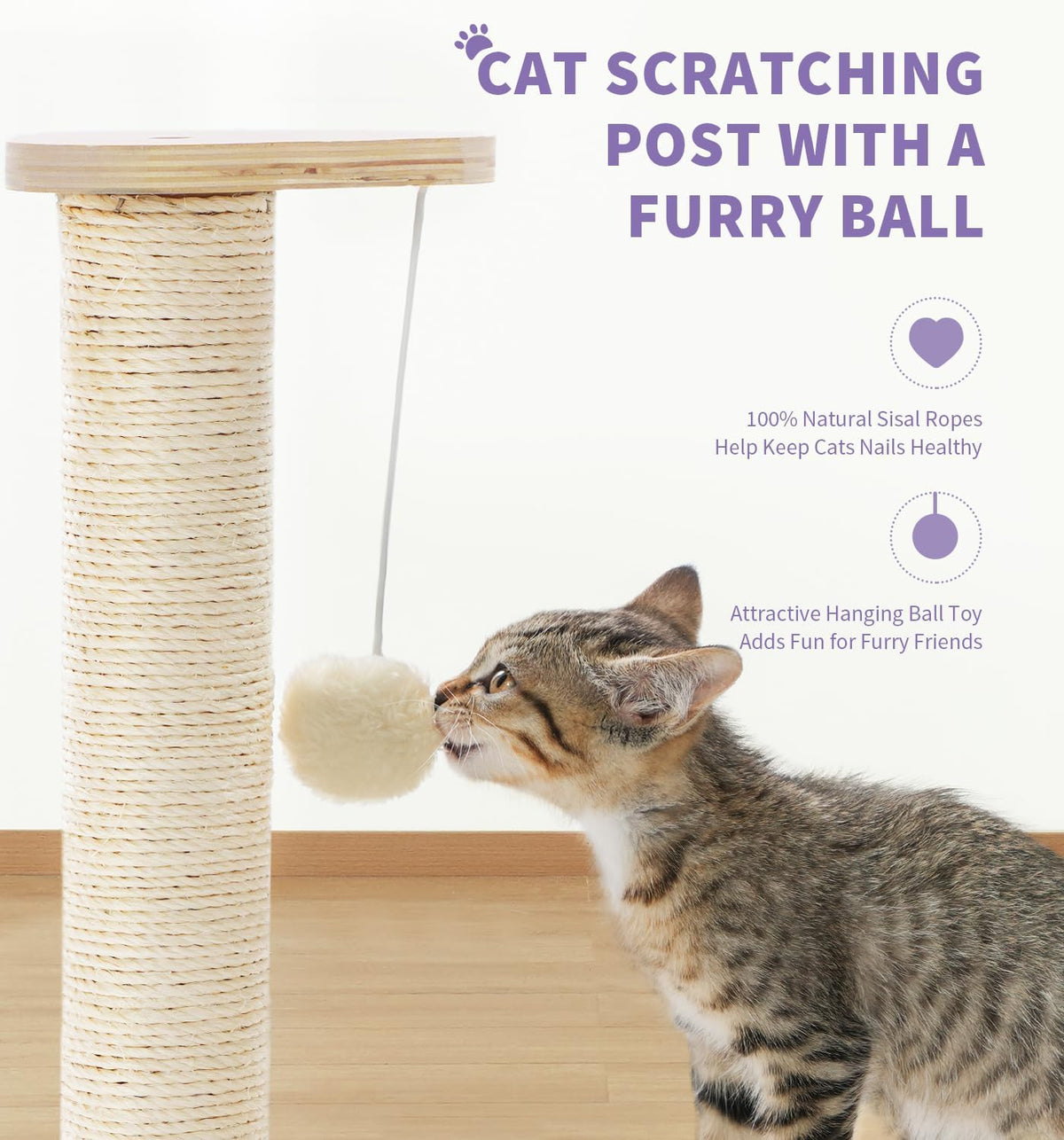 Made4Pets Kitten Toy Scratching Post for Indoor Cats with Ball Track – Essentials for Cats - 17.7"H - image 4