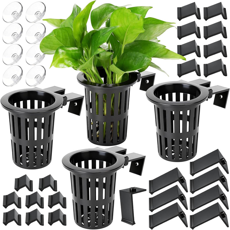 New Upgraded Large Aquarium Plant Holder with 1.57-inch Extension - Black-4 Pack