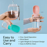 MalsiPree Leak Proof Portable Dog Water Bottle & Dog Travel Water Bottle Dispenser with Bowl - 12 oz, Blue - Food Grade Plastic- Puppy Essentials - Pet Travel Portable Doggy Bowl