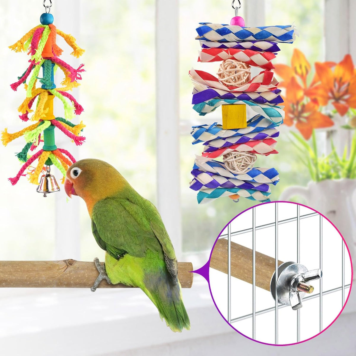 KATUMO Bird Toys, Parakeet Swing Parrot Ladder Cockatiel Perch Conure Hanging Bell Toys - Burlywood ladder set (7 IN 1) - image 4