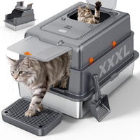 FURTIME Stainless Steel Litter Box with Lid - XXX-Large / Grey