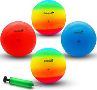 Four Square Balls, 8.5 Inch Playground Ball for Kids Outdoor Dodgeball Kickball Handball Game - Blue (1 ball), Red (1 ball), Rainbow (2 balls)