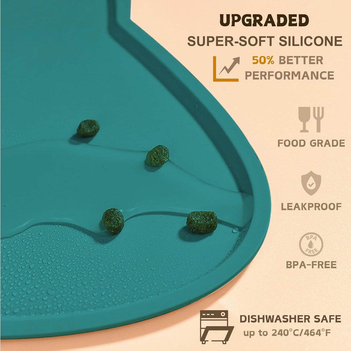 Cat Food Mat, Silicone Non Slip Dog Bowl Mat Waterproof Cat Feeding Mat Stop Food Spills and Water - Marrs Green / 20"L x 12"W - image 3
