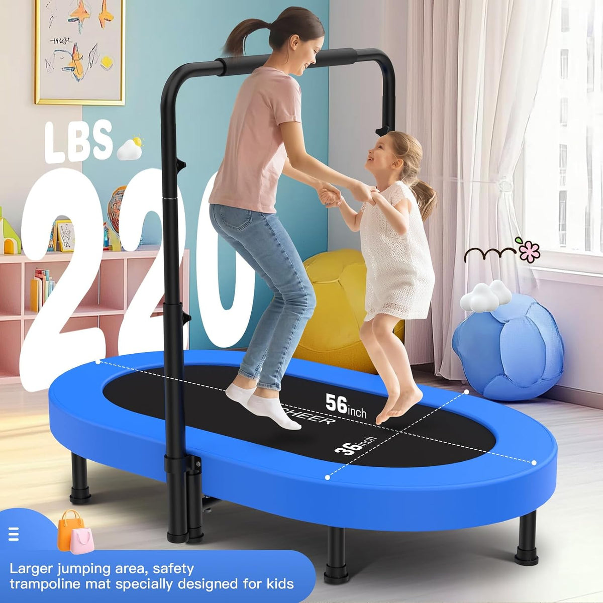 ANCHEER 56" Double Mini Trampoline for Kids - Blue Pro - image 4