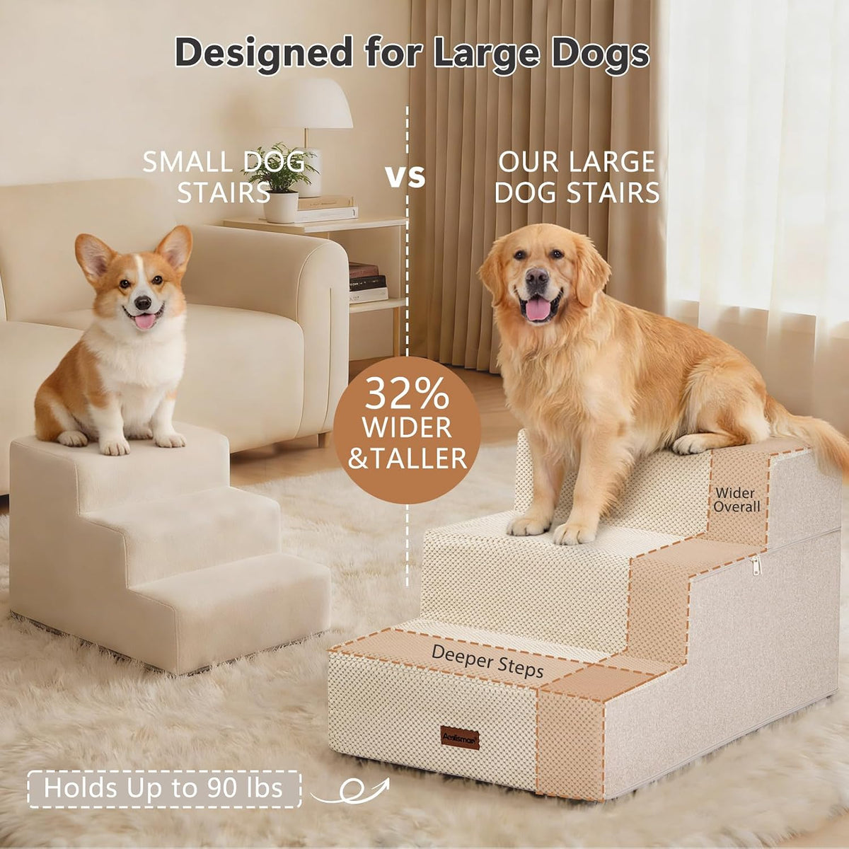 Dog Stairs for Large Dogs 18" H - Beige / 3-Step 18" H - image 4
