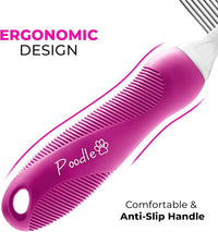 Poodle Pet Detangling Pet Comb with Long & Short Stainless Steel Teeth for Removing Matted Fur, Knots & Tangles – Detangler Tool Accessories for Safe & Gentle DIY Dog & Cat Grooming (Pink)