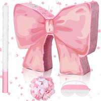 Feifeiya pink bow piñata with pink and white bat, eye masks and confetti - view 3