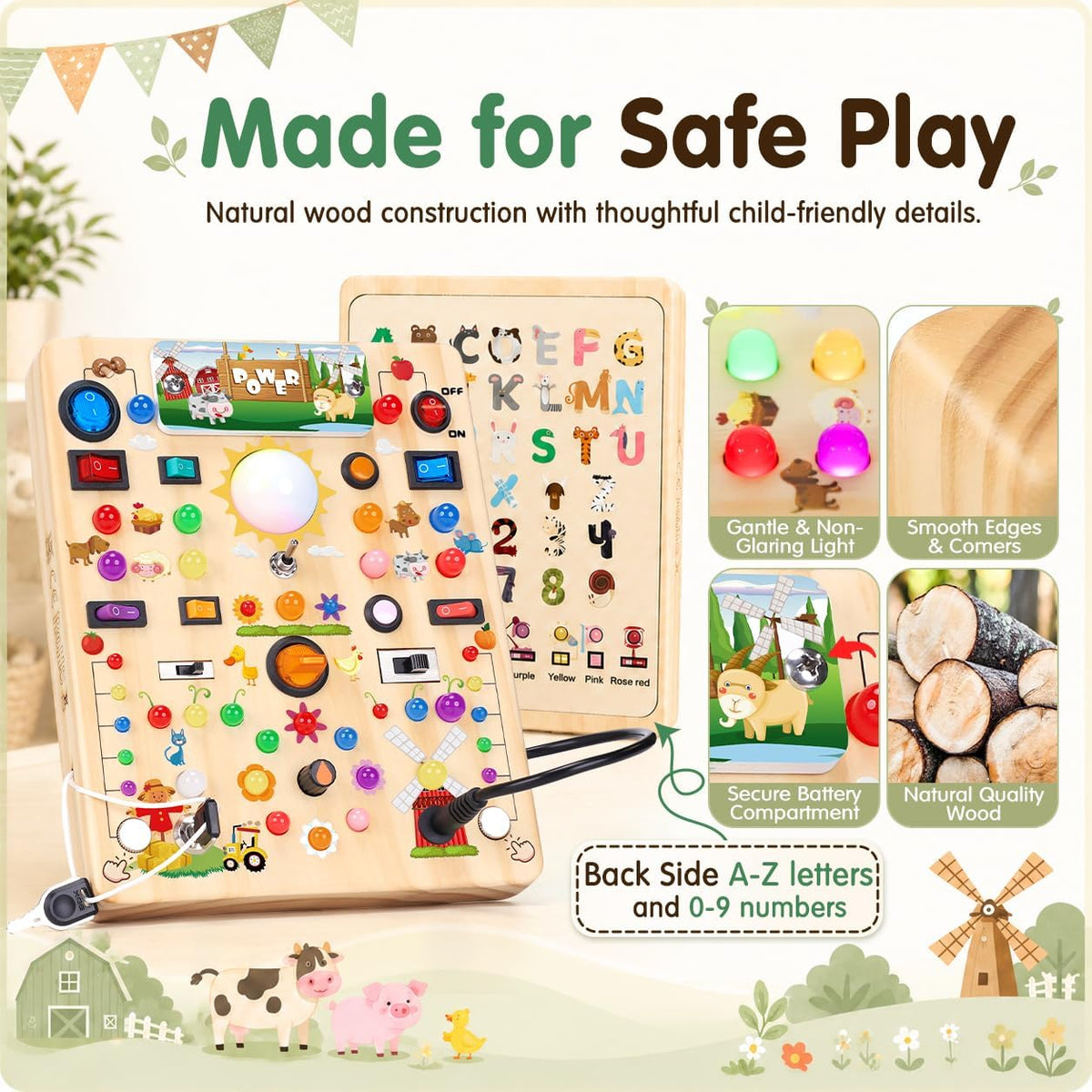 Busy Board with LED Light Switches - Large Farm Busy Board - image 4