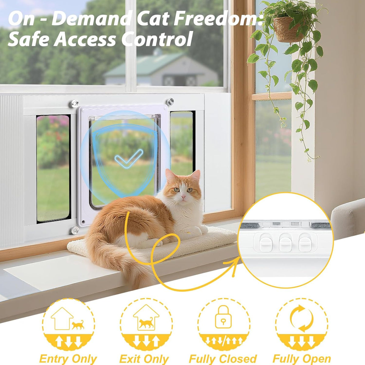 Cat Door for Window & Small Dog, Quick Damage-Free Install - M: Fits 28"-32" Width / Standard Height(H:12.9") - image 4