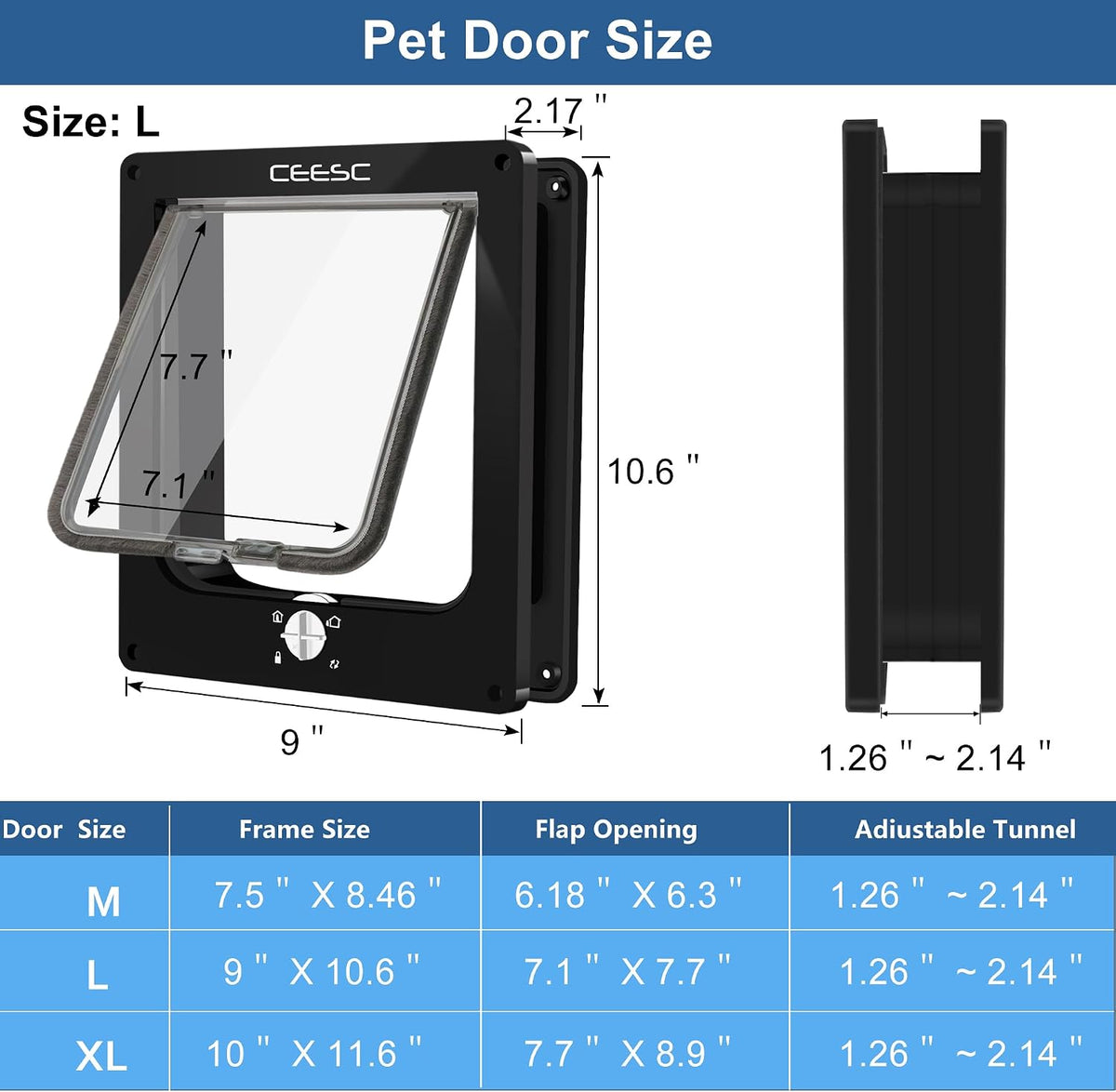 CEESC Medium Cat Door for Interior/Exterior, for Pets <15.75" - L- Inner size: 7.1"(W) x 7.7"(H) / Black - image 2