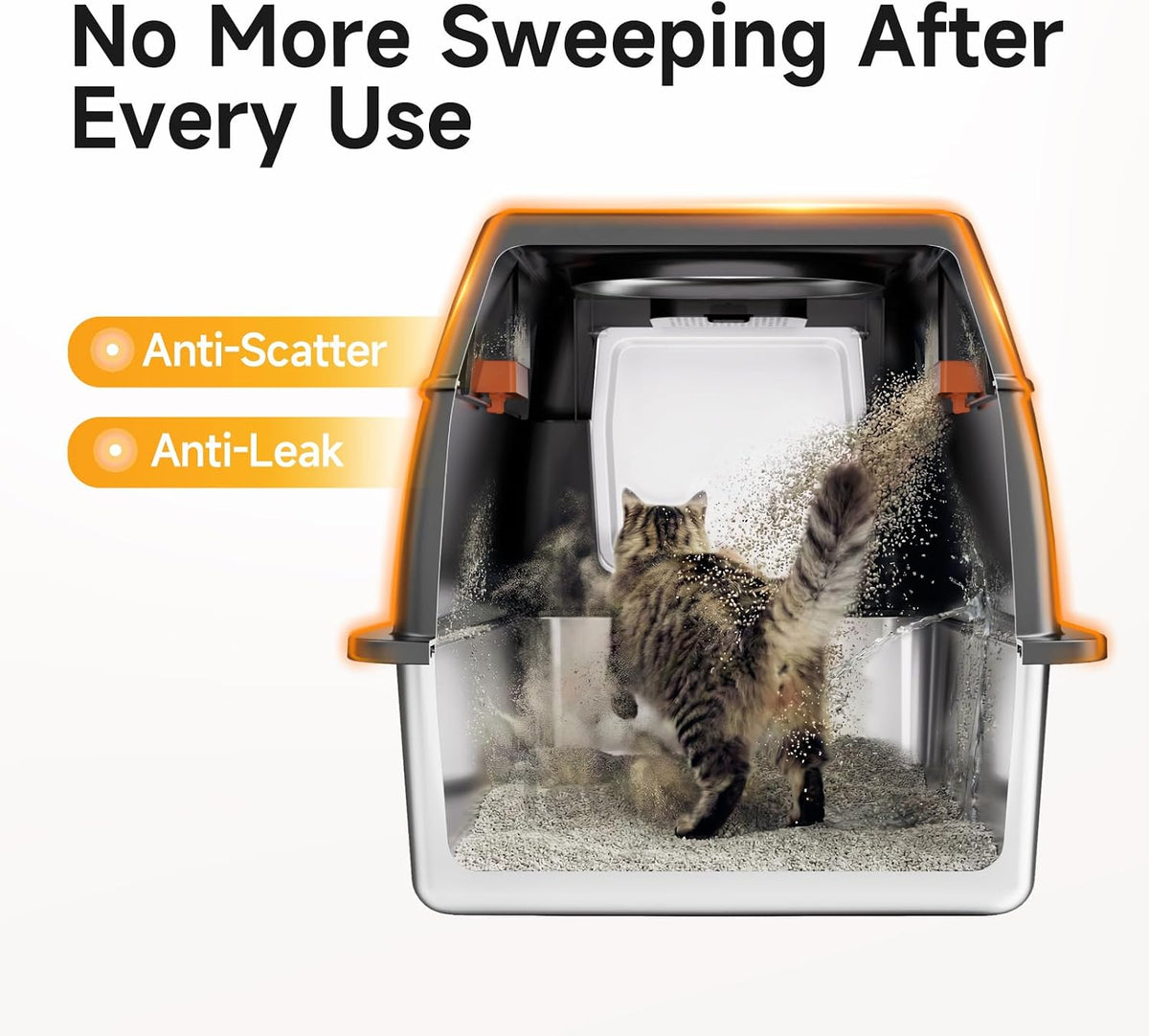 XL Enclosed Stainless Steel Litter Box with Lid - Black - image 3