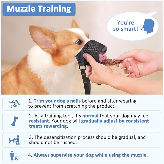 LUCKYPAW Soft Muzzle for Medium Large Sized Dogs Beagle Labrador German Shepherds, Dog Muzzle to Prevent Biting Chewing, Adjustable Breathable Mouth Guard for Grooming Walking Training(Black, XL)